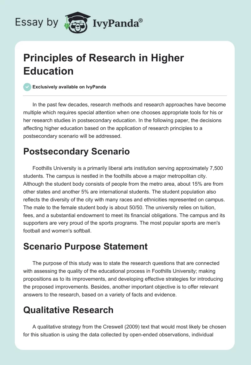 Principles of Research in Higher Education. Page 1