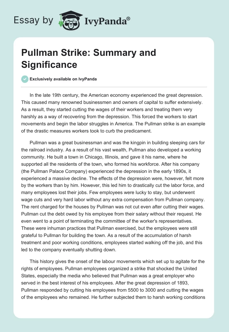 Pullman Strike: Summary and Significance. Page 1