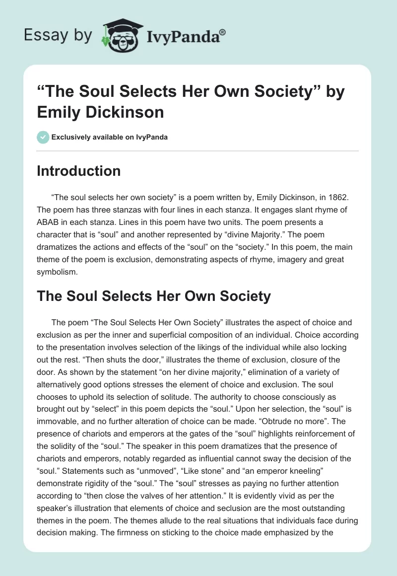 “The Soul Selects Her Own Society” by Emily Dickinson. Page 1