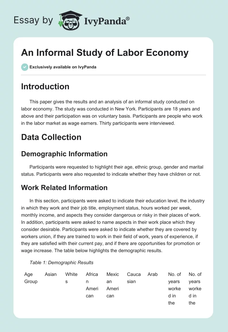 An Informal Study of Labor Economy. Page 1