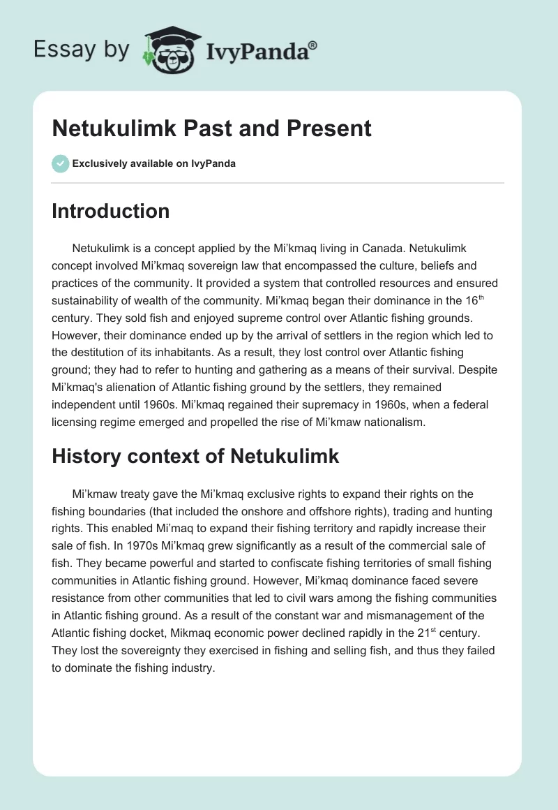 Netukulimk Past and Present. Page 1