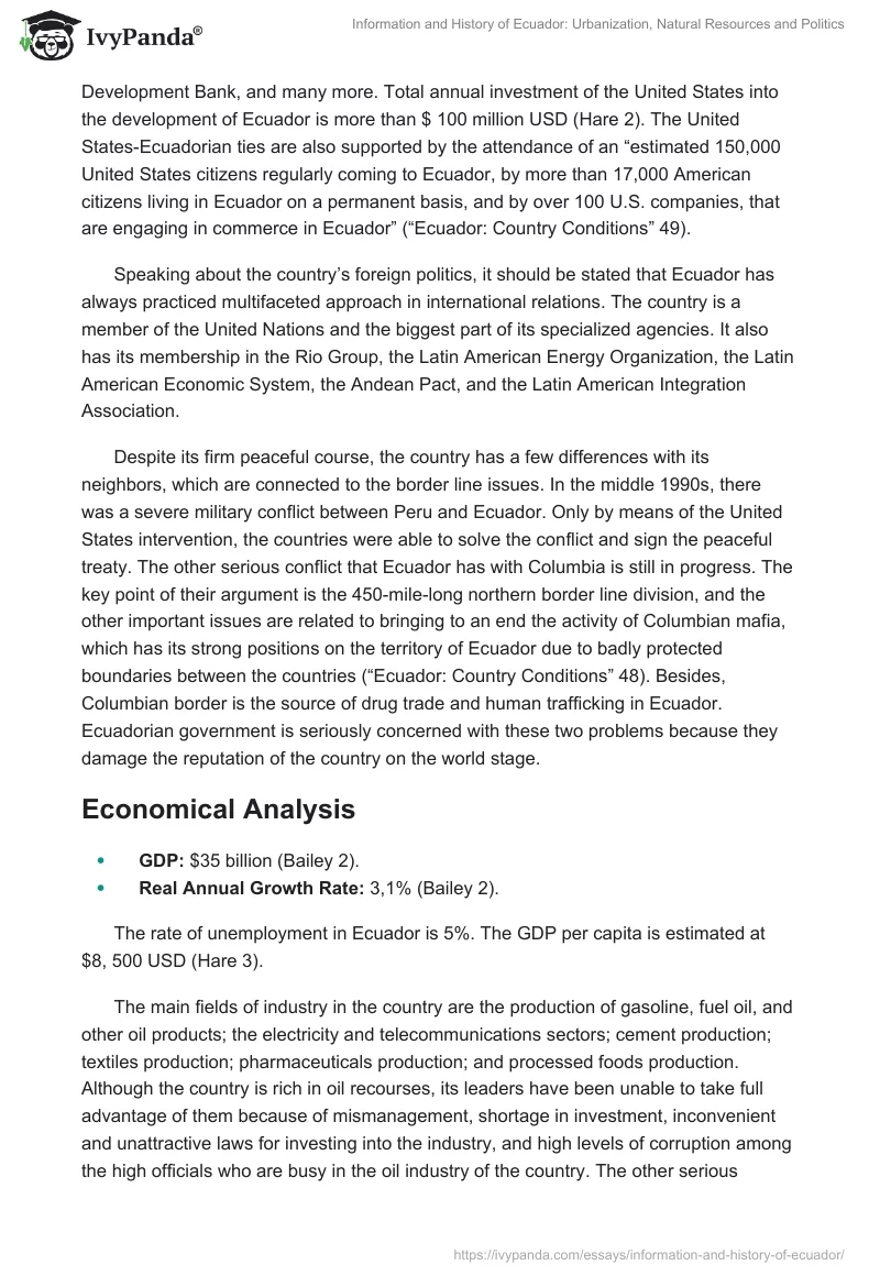 Information and History of Ecuador: Urbanization, Natural Resources and Politics. Page 3