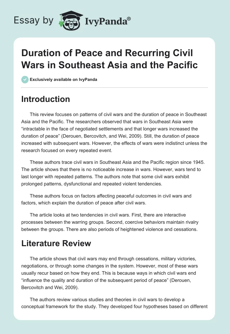 Duration of Peace and Recurring Civil Wars in Southeast Asia and the Pacific. Page 1