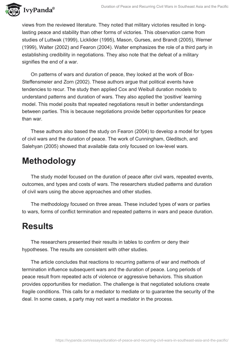 Duration of Peace and Recurring Civil Wars in Southeast Asia and the Pacific. Page 2