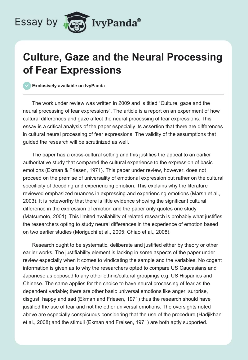 Culture, Gaze and the Neural Processing of Fear Expressions. Page 1