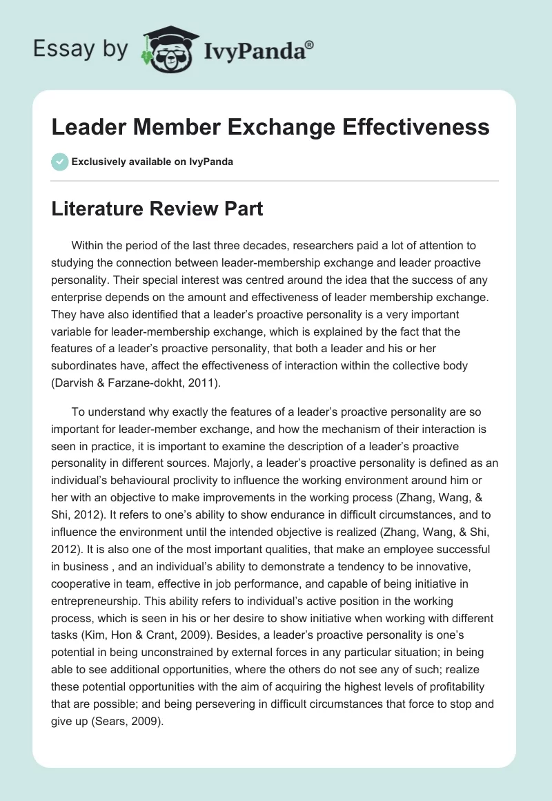 Leader Member Exchange Effectiveness. Page 1