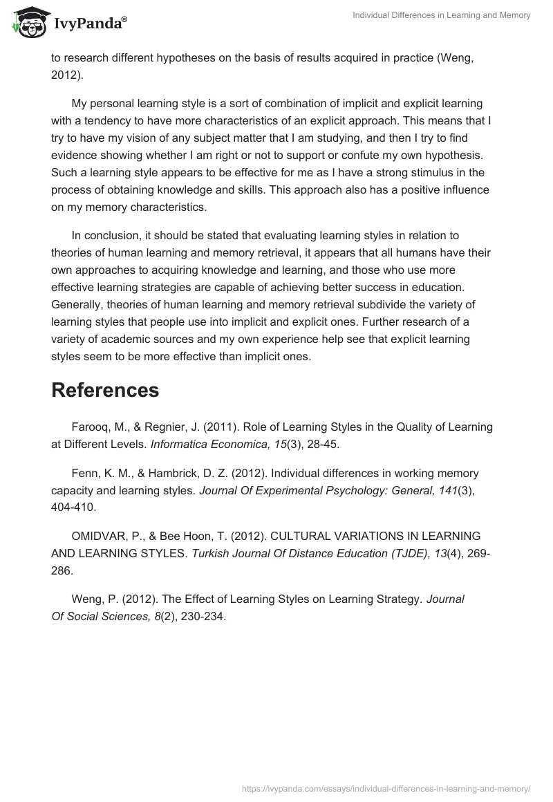 Individual Differences in Learning and Memory. Page 2
