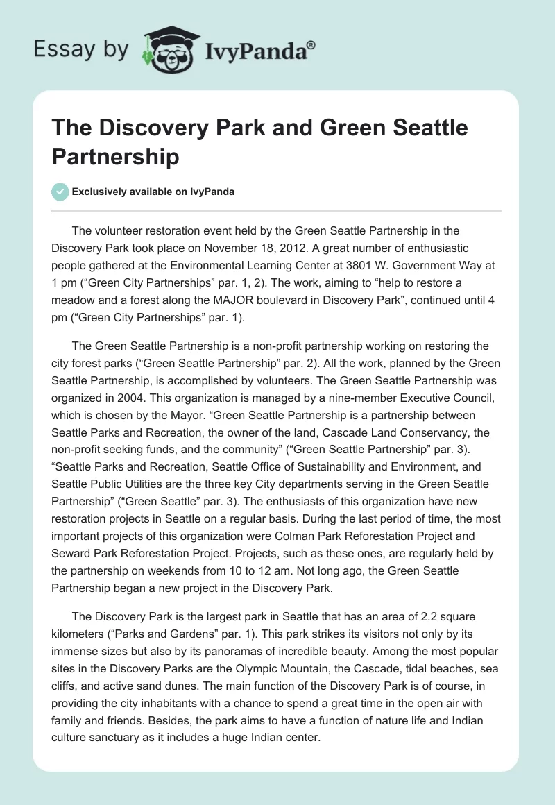 The Discovery Park and Green Seattle Partnership. Page 1