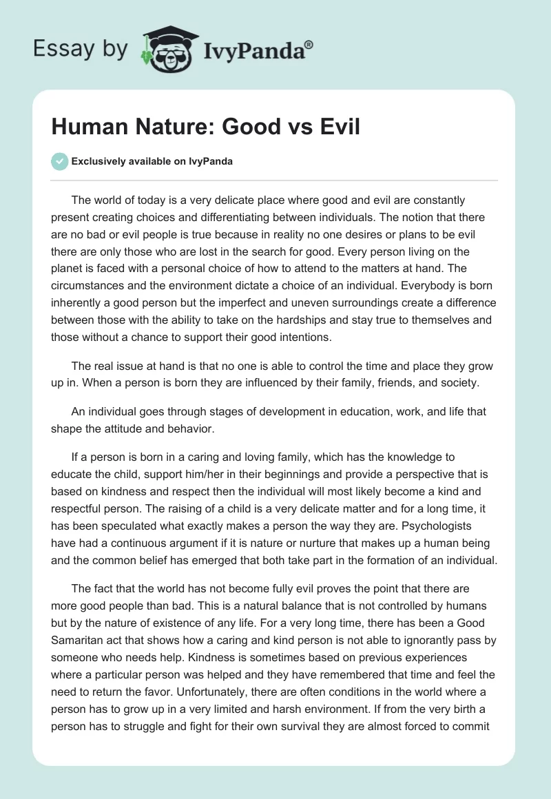 the nature of good and evil essay