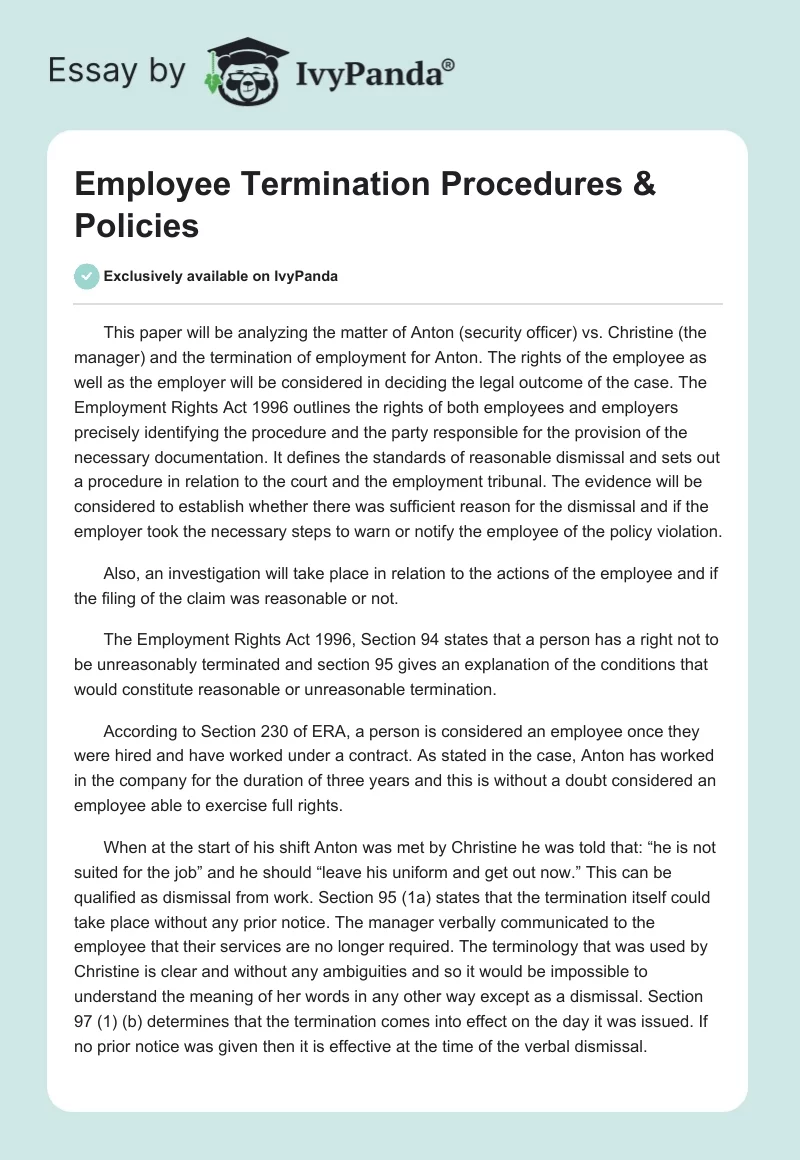 Employee Termination Procedures & Policies. Page 1