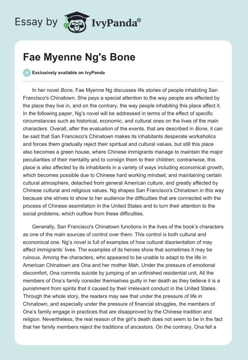 Fae Myenne Ng's "Bone". Page 1