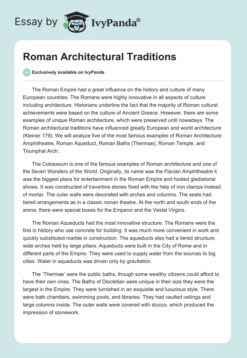 Roman Architectural Traditions. Page 1