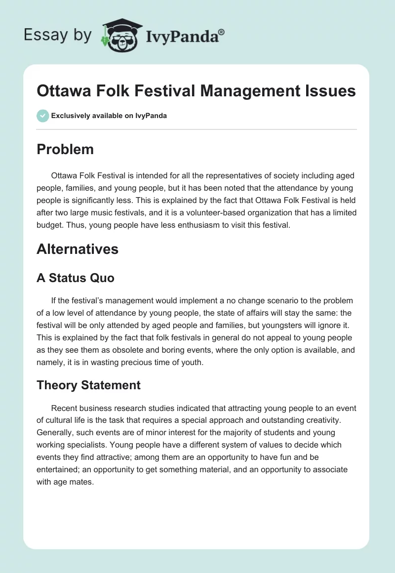 Ottawa Folk Festival Management Issues. Page 1