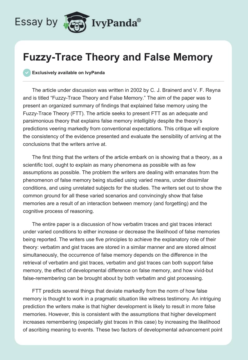 Fuzzy-Trace Theory and False Memory. Page 1