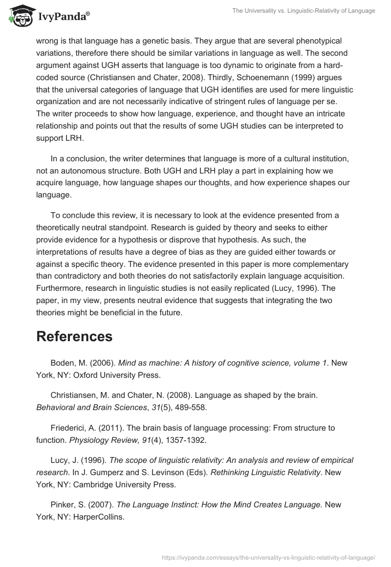 The Universality vs. Linguistic-Relativity of Language. Page 2