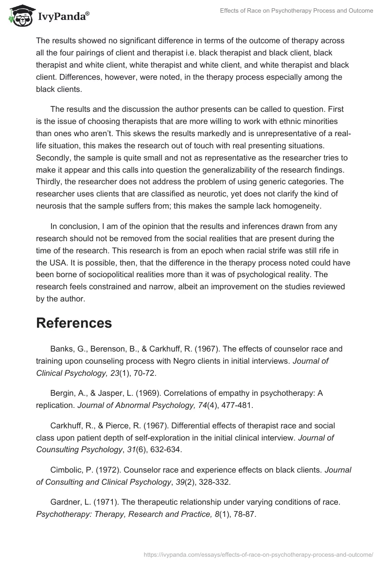 Effects of Race on Psychotherapy Process and Outcome. Page 3