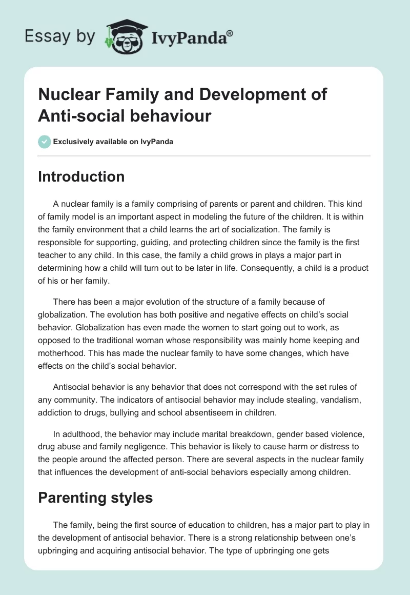 Nuclear Family and Development of Anti-social behaviour. Page 1