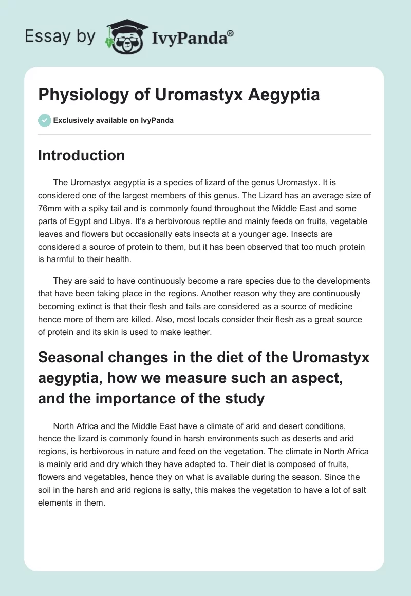 Physiology of Uromastyx Aegyptia. Page 1