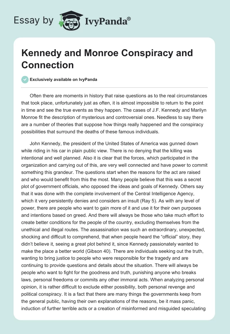 Kennedy and Monroe Conspiracy and Connection. Page 1