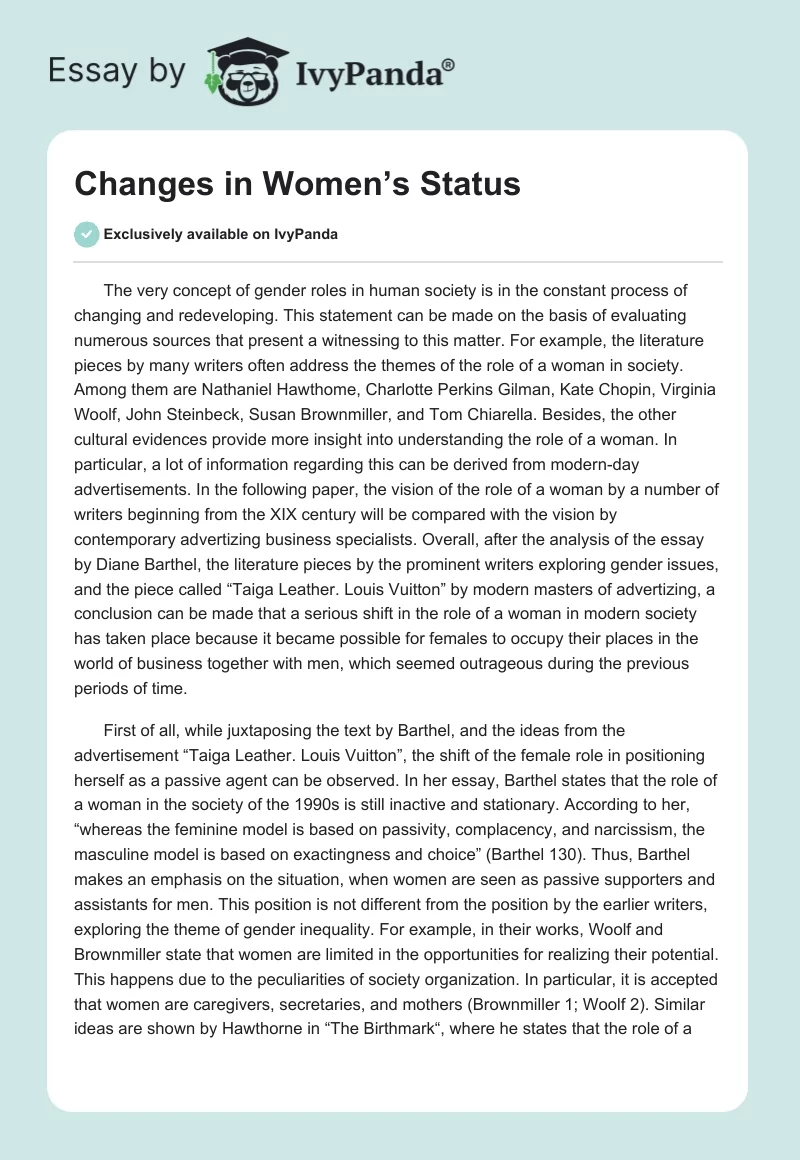 Changes in Women’s Status. Page 1
