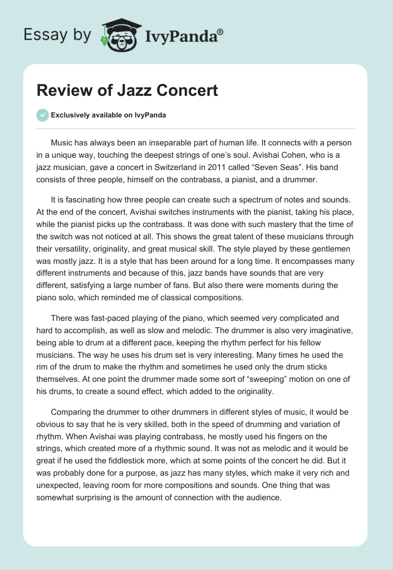 Review of Jazz Concert. Page 1