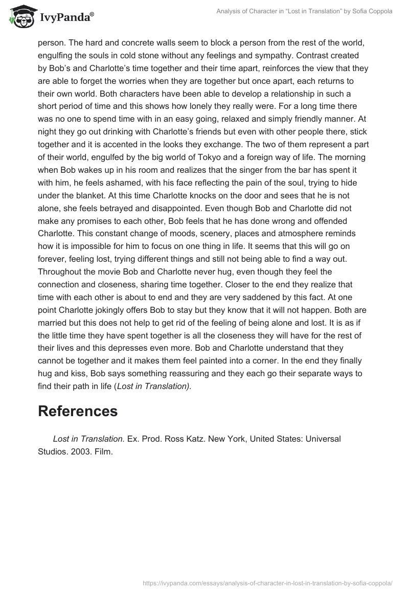 Analysis of Character in “Lost in Translation” by Sofia Coppola. Page 2
