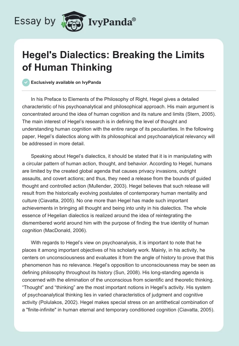 Hegel's Dialectics: Breaking the Limits of Human Thinking. Page 1