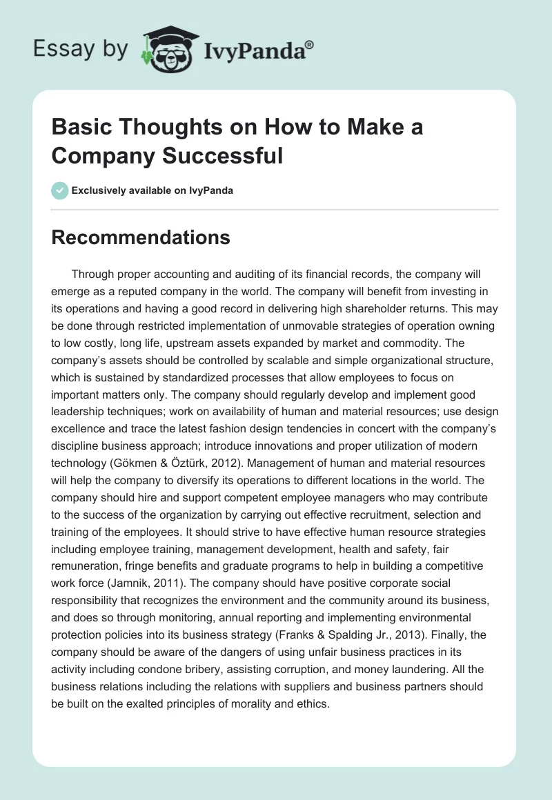 Basic Thoughts on How to Make a Company Successful. Page 1