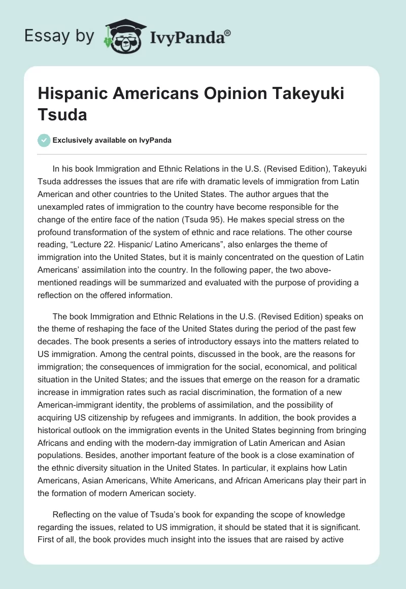 Hispanic Americans Opinion Takeyuki Tsuda. Page 1