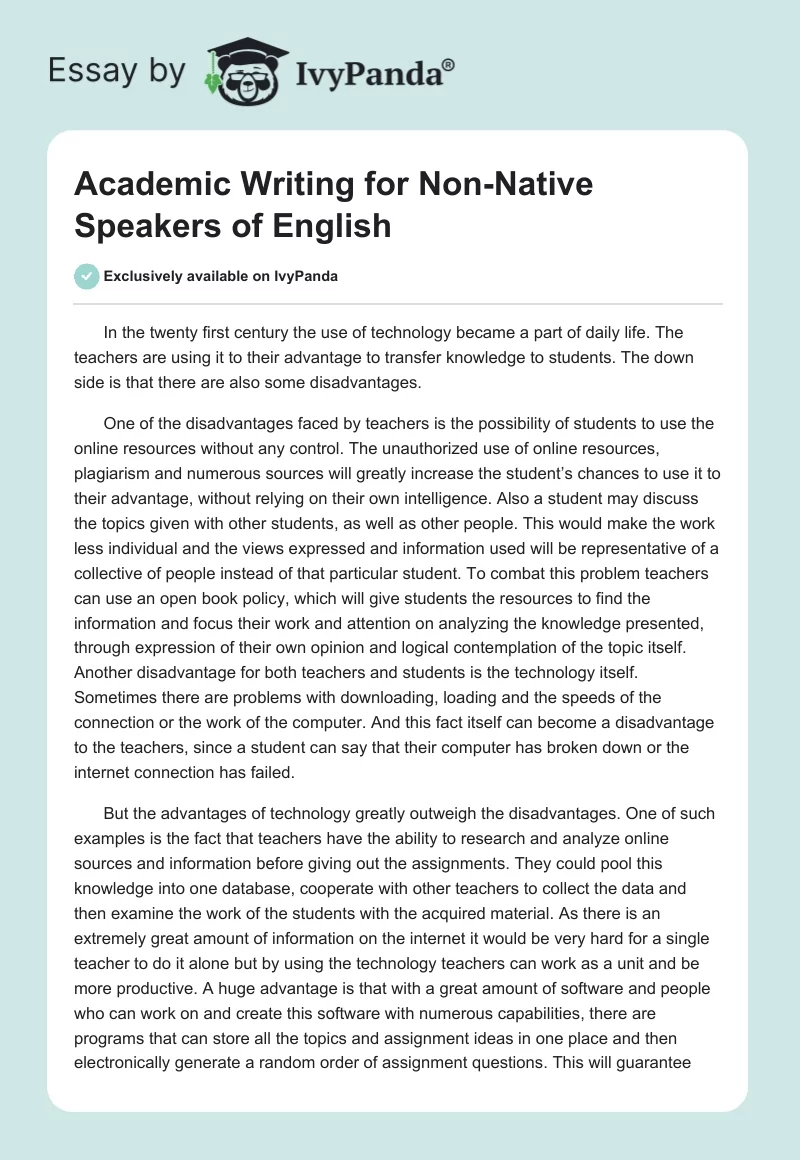 Academic Writing for Non-Native Speakers of English. Page 1