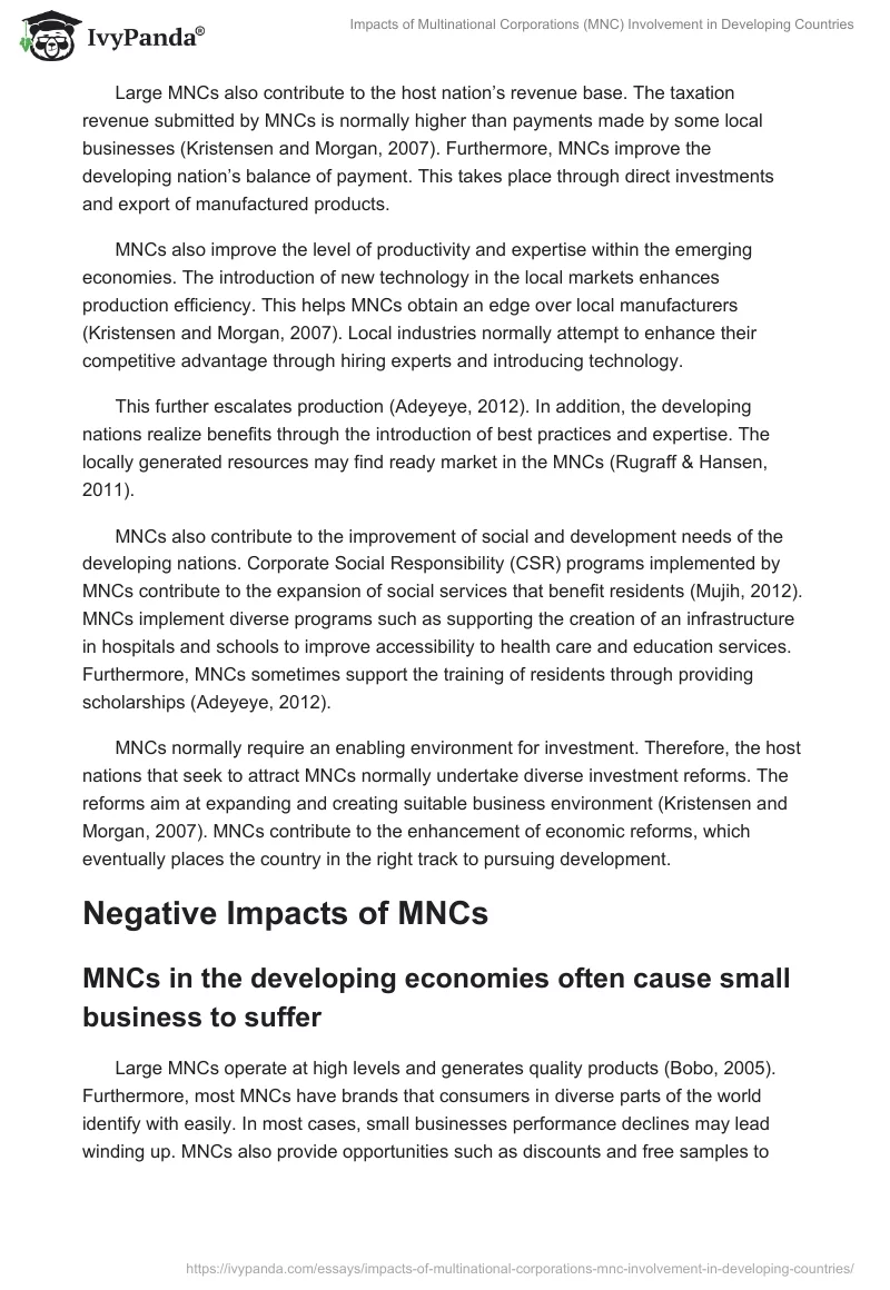 Impacts of Multinational Corporations (MNC) Involvement in Developing Countries. Page 2