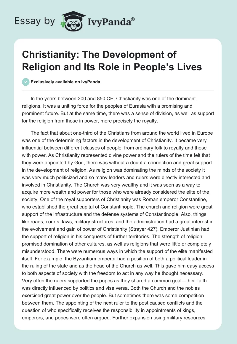 Christianity: The Development of Religion and Its Role in People’s Lives. Page 1