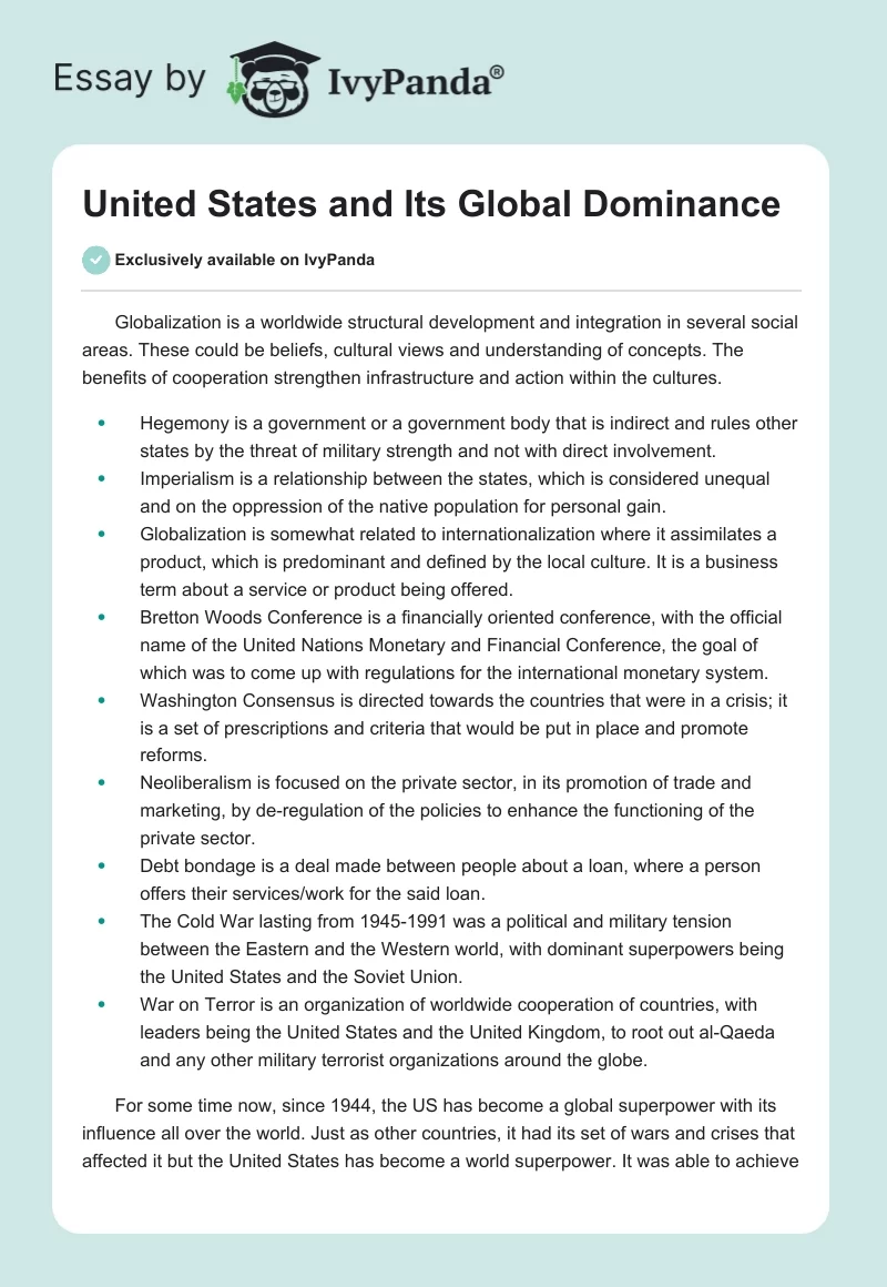 United States and Its Global Dominance. Page 1