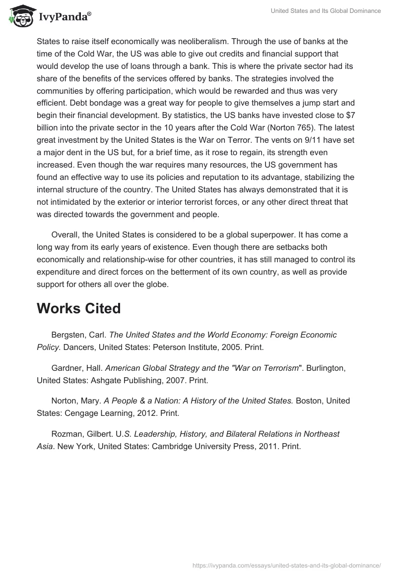 United States and Its Global Dominance. Page 3