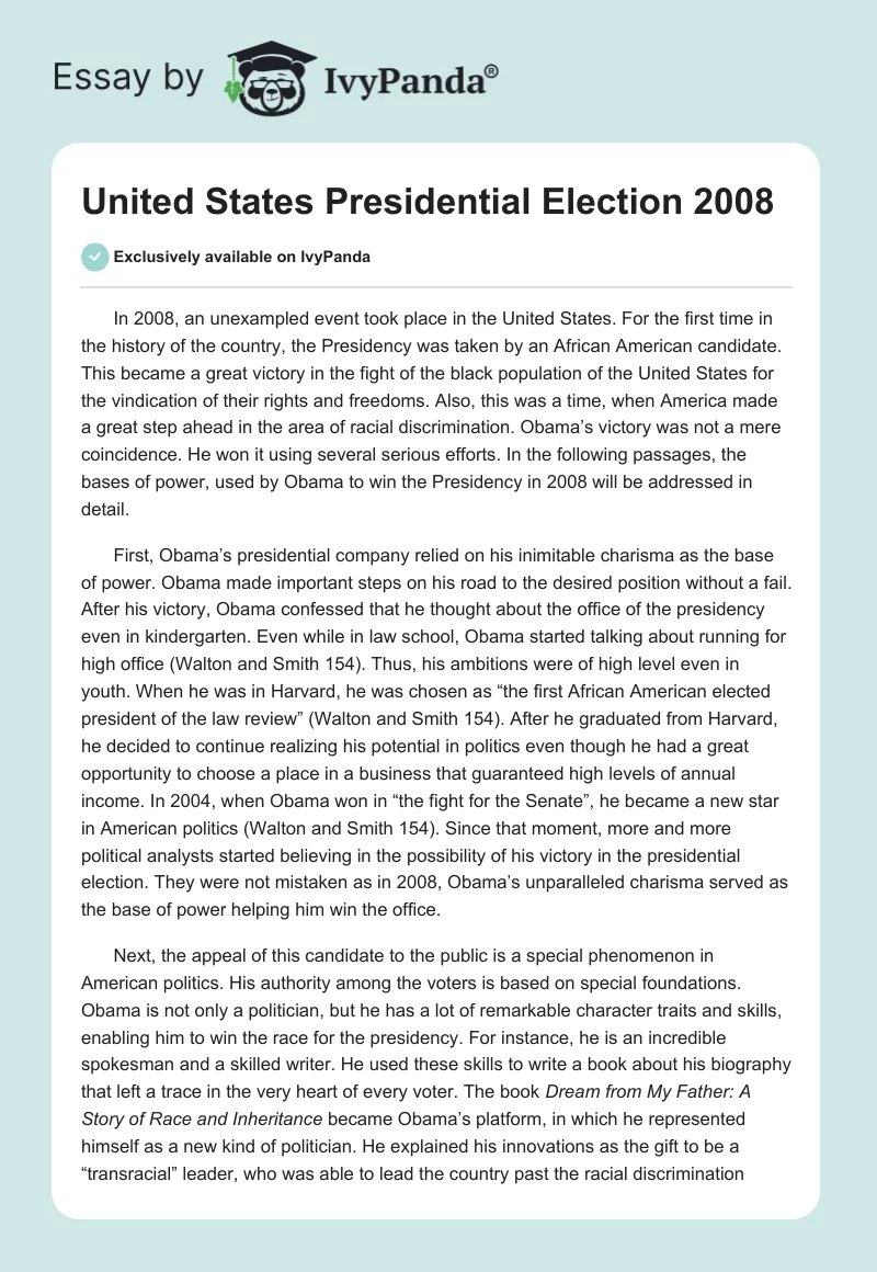 United States Presidential Election 2008. Page 1