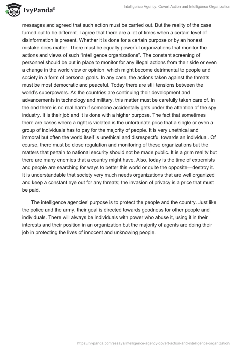 Intelligence Agency: Covert Action and Intelligence Organization. Page 3