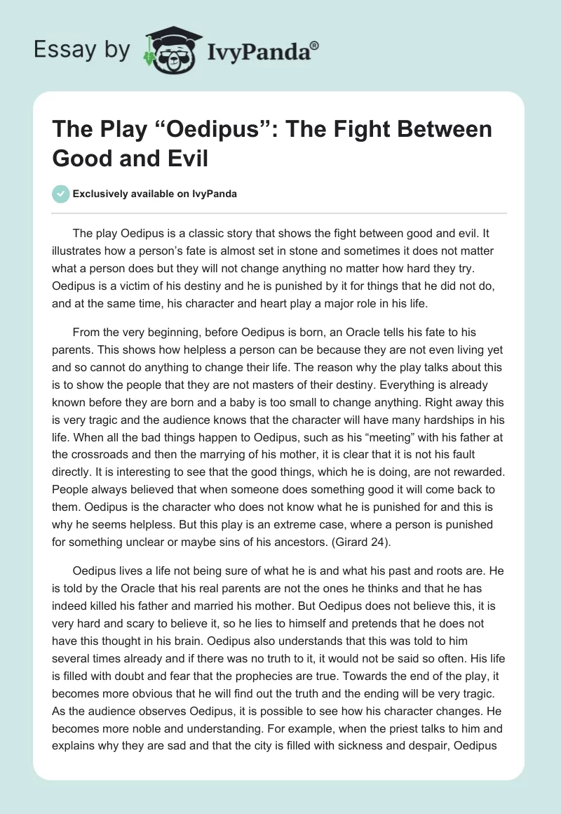 The Play “Oedipus”: The Fight Between Good and Evil. Page 1