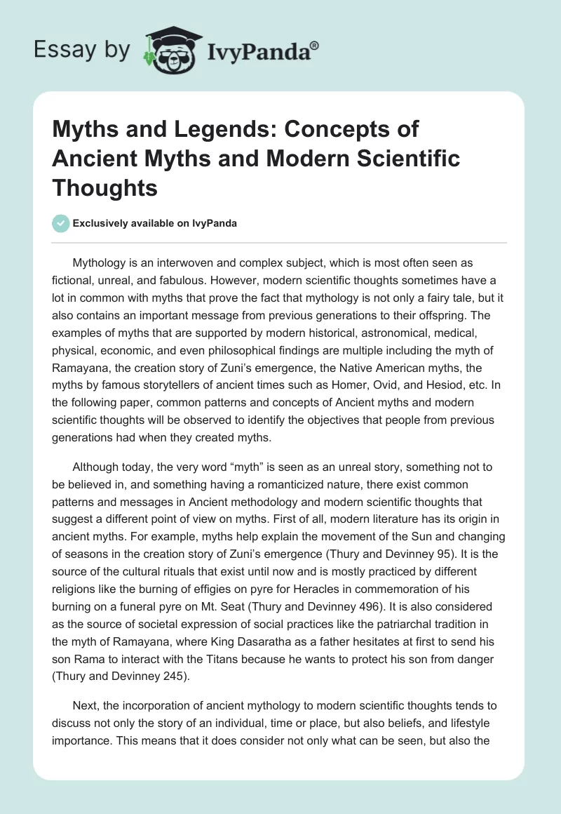 Myths and Legends: Concepts of Ancient Myths and Modern Scientific Thoughts. Page 1