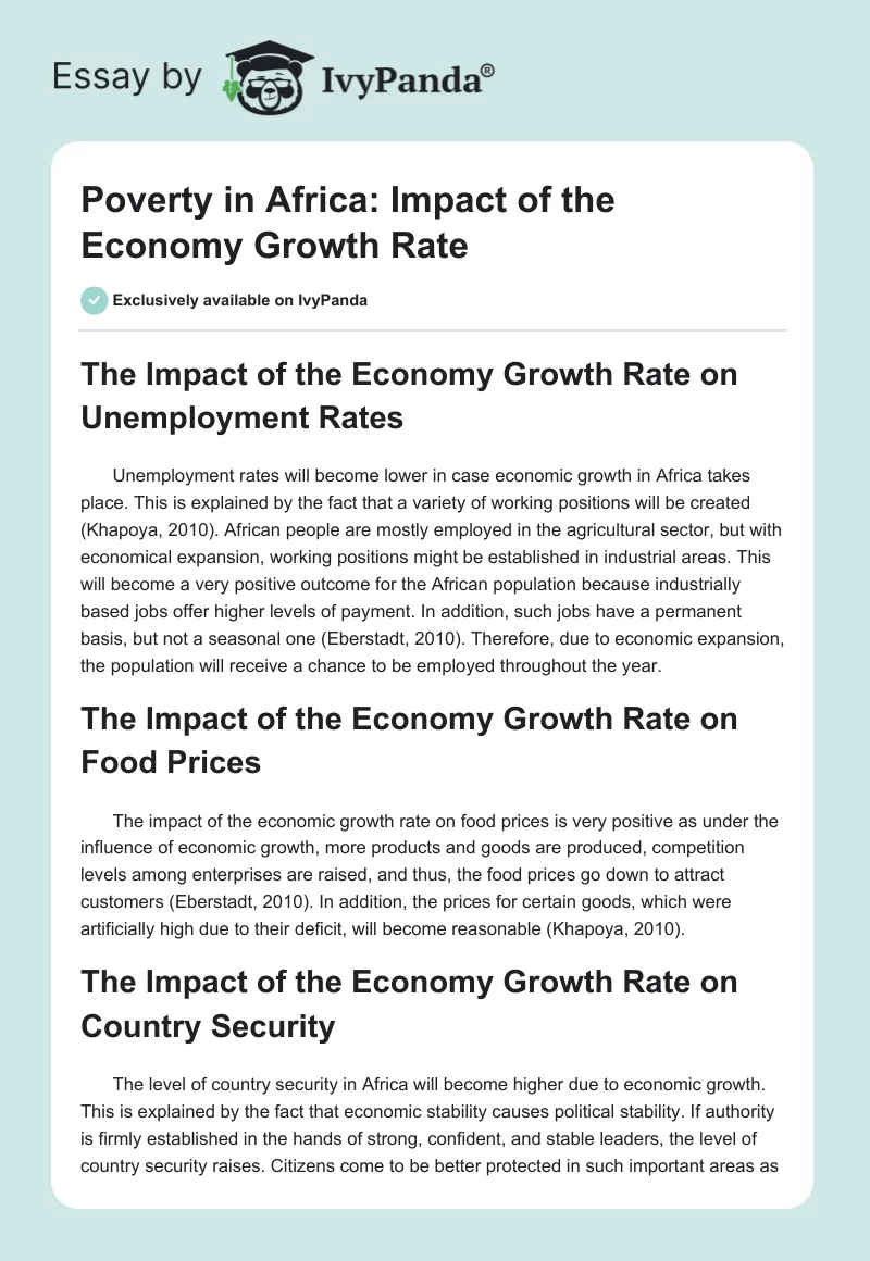 Poverty in Africa: Impact of the Economy Growth Rate. Page 1
