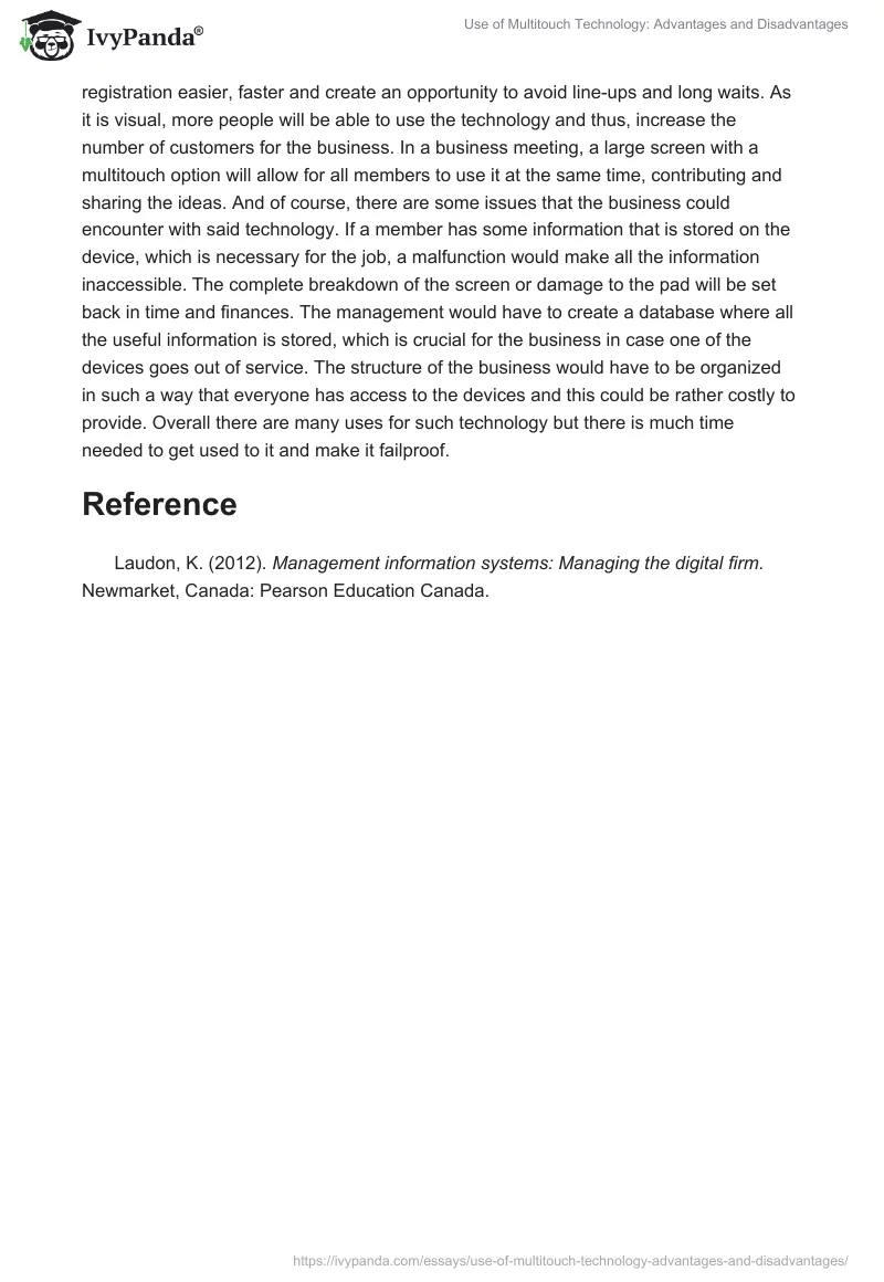 Use of Multitouch Technology: Advantages and Disadvantages. Page 2