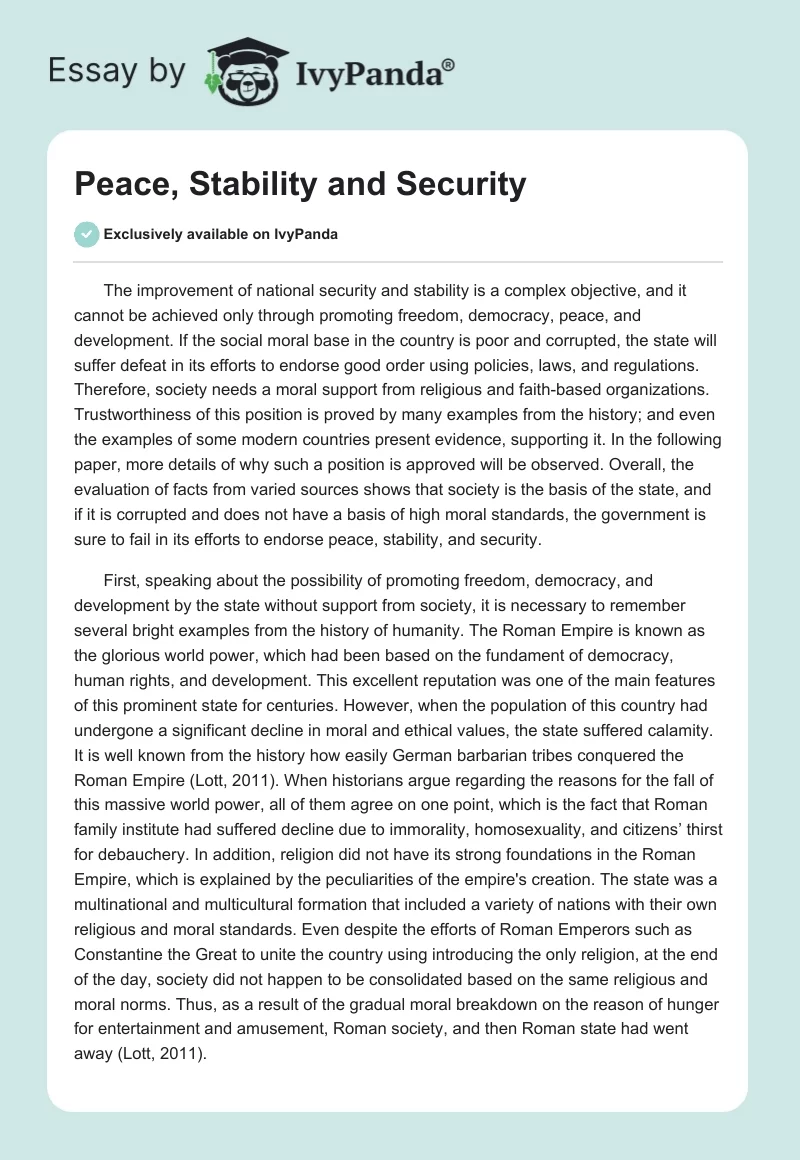 Peace, Stability and Security. Page 1