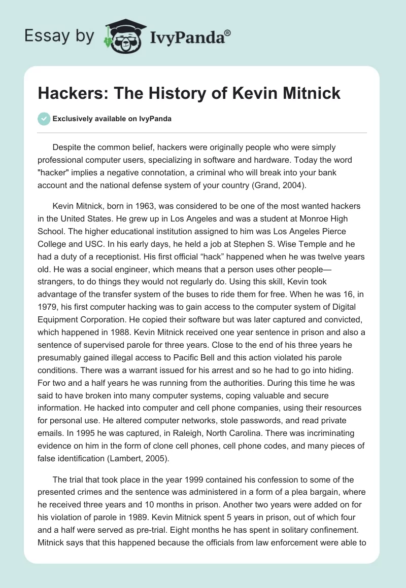 Hackers: The History of Kevin Mitnick. Page 1
