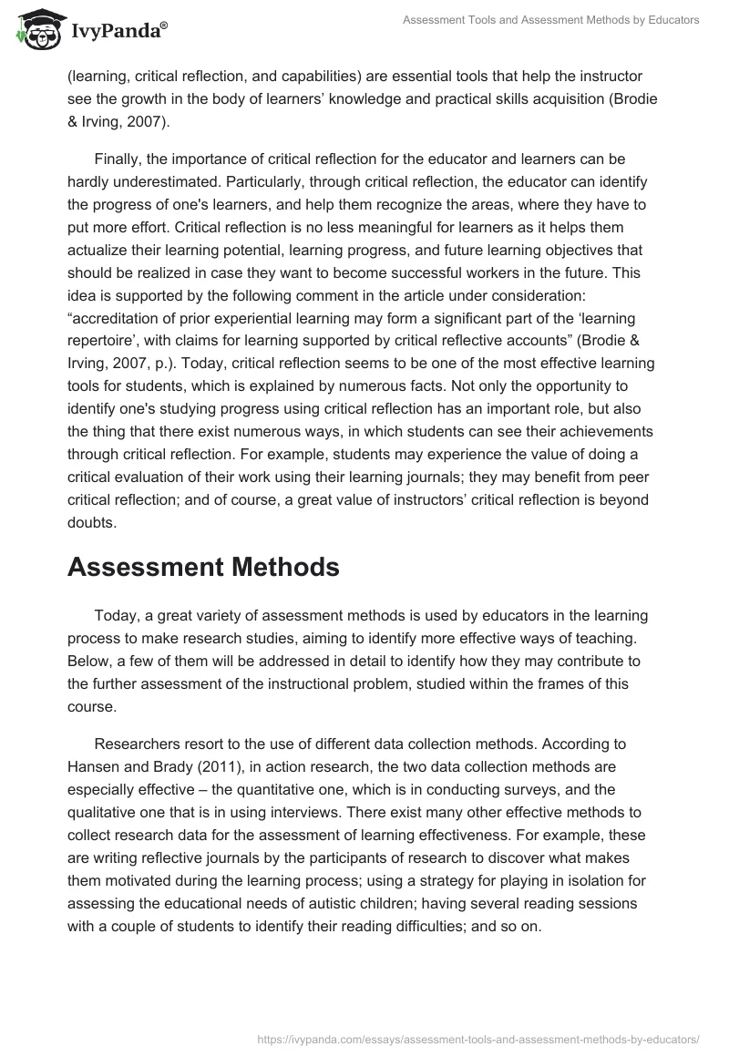 Assessment Tools and Assessment Methods by Educators. Page 2