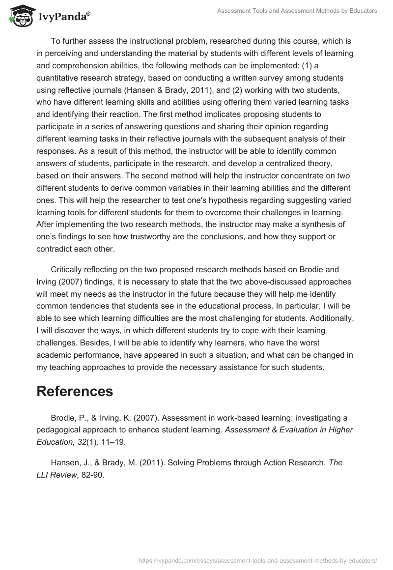 Assessment Tools and Assessment Methods by Educators. Page 3