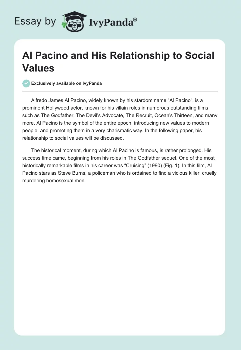 Al Pacino and His Relationship to Social Values. Page 1