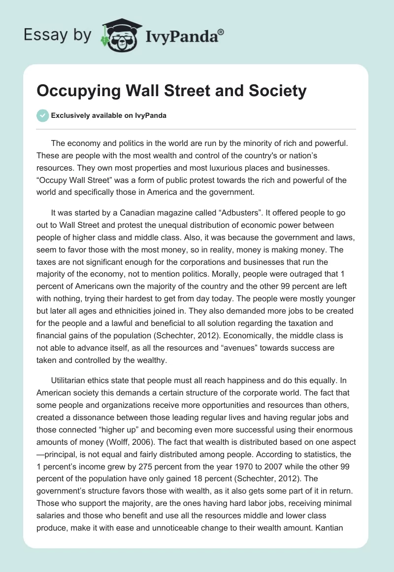"Occupying Wall Street" and Society. Page 1