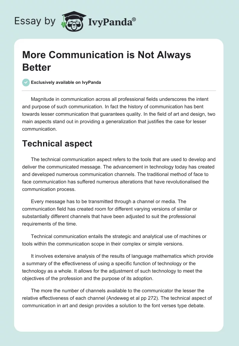 More Communication is Not Always Better. Page 1
