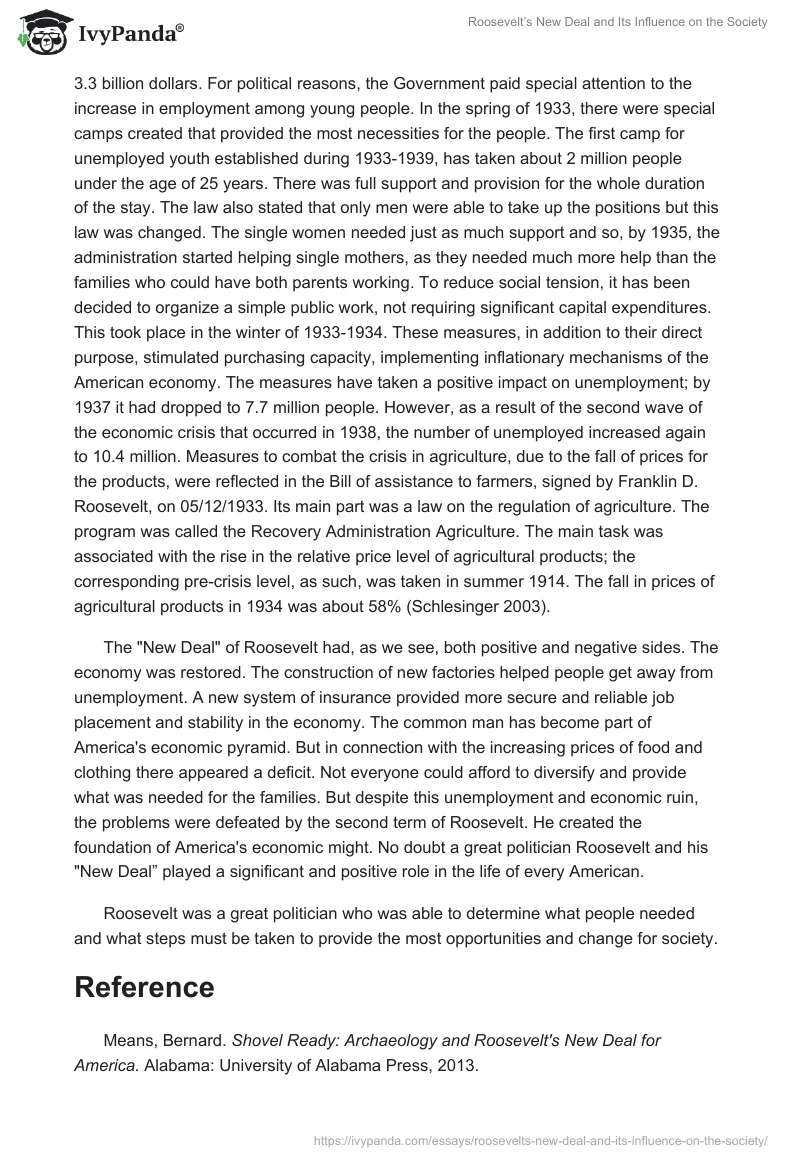 Roosevelt’s New Deal and Its Influence on the Society. Page 2
