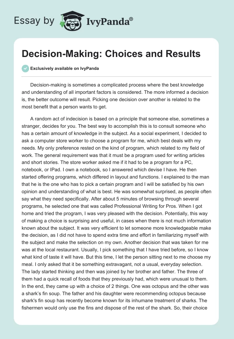 Decision-Making: Choices and Results. Page 1