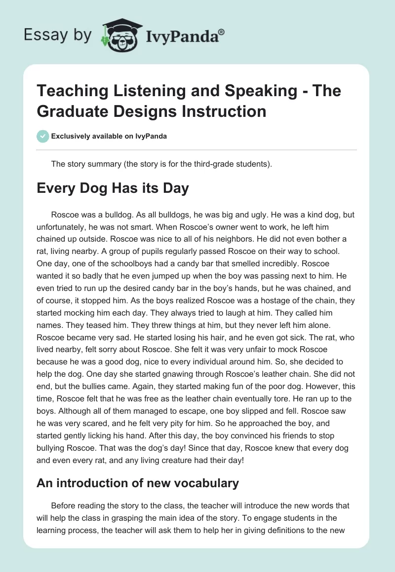 Teaching Listening and Speaking - The Graduate Designs Instruction. Page 1